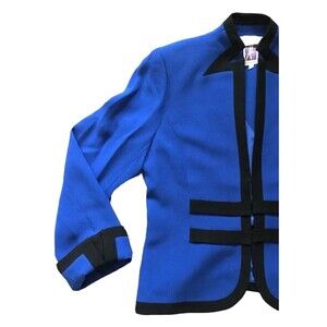 Vintage Zelda Womens Contrast Trim Tailored Blazer Jacket Blue Black 12 Large L